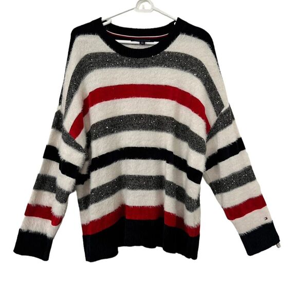 Tommy Hilfiger Striped Crew Neck Sweater Womens size Large. Sequin accen… - Picture 5 of 9